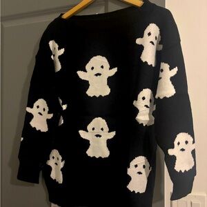Black Sweater with White Ghost Pattern